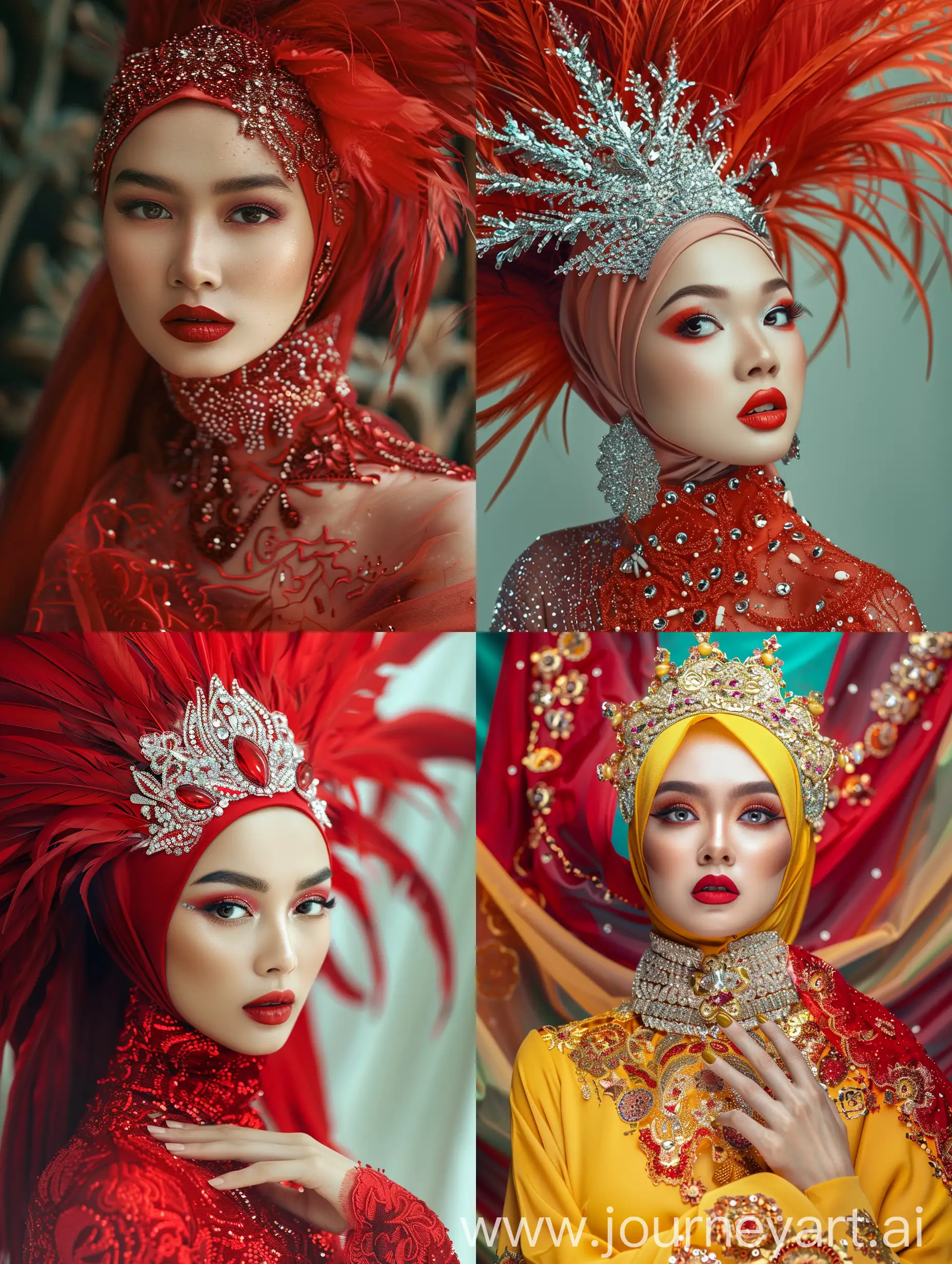 Beautiful-Woman-in-Indonesia-with-Colorful-Chicken-and-Red-Sparkling-Lipstick