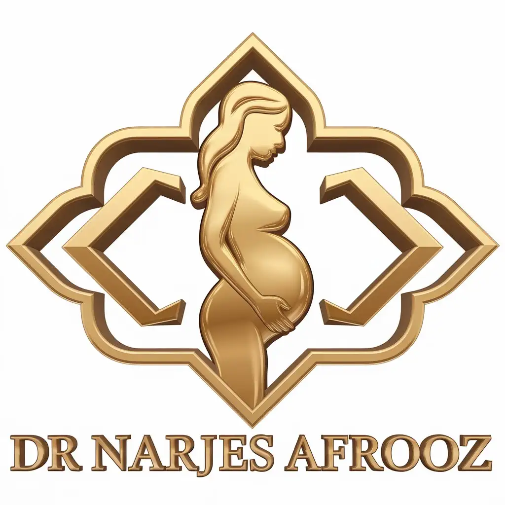 LOGO Design for Dr Narjes Afrooz 3D Gold Pregnant Woman Symbol with Medical Dental Theme