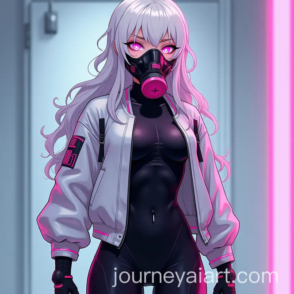 Cyberpunk-Anime-Scene-Featuring-Albino-Girl-in-Neon-Pink-Accents-and-Gas-Mask