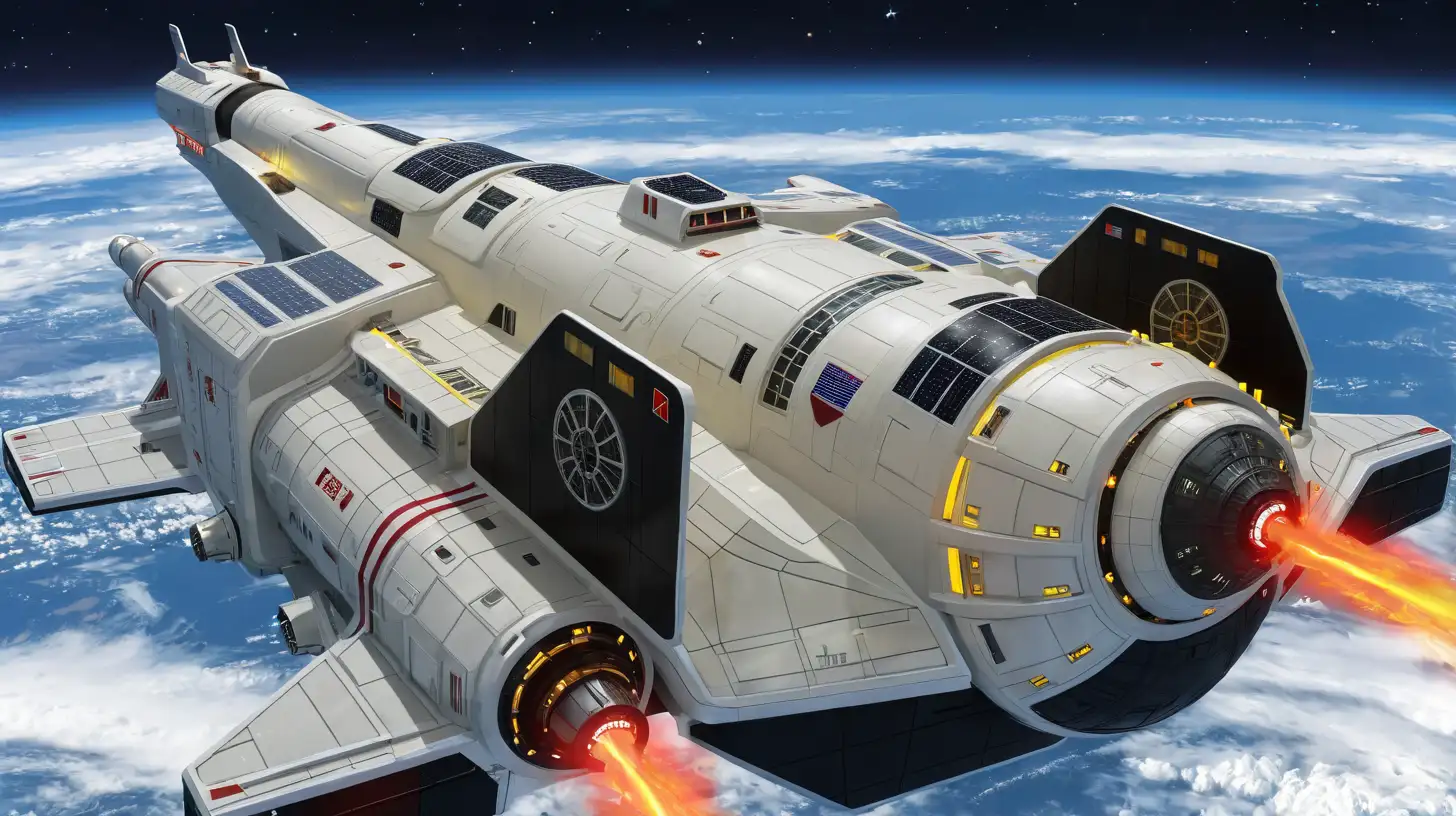 Advanced Mega China Spaceship Over Earth in Space