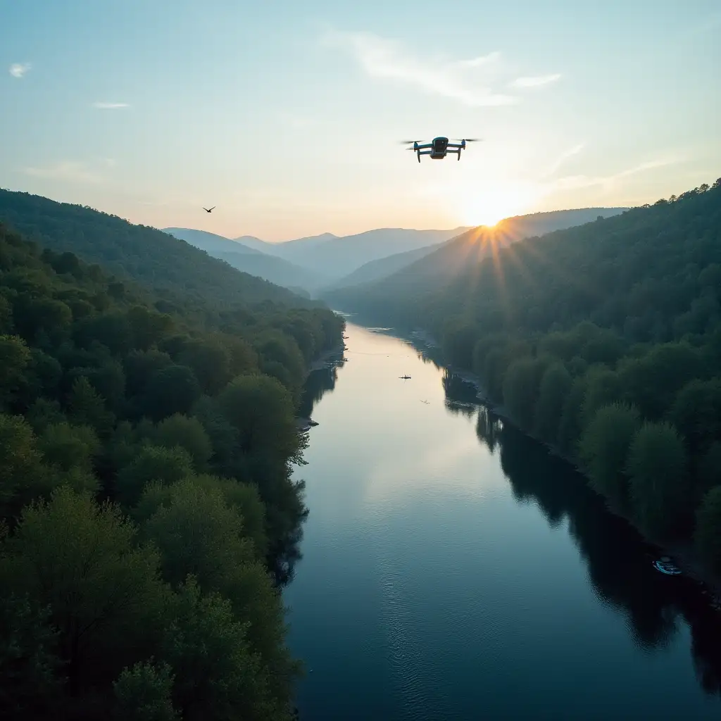 Drone. Sky. Ravine. River. Fly.