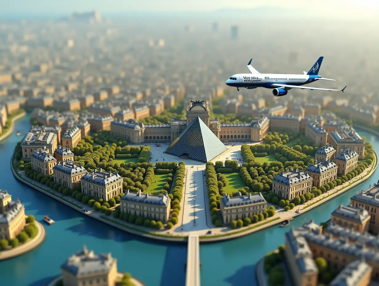 HyperRealistic-Diorama-of-Paris-Island-with-Iconic-Monuments-and-A320-Overhead