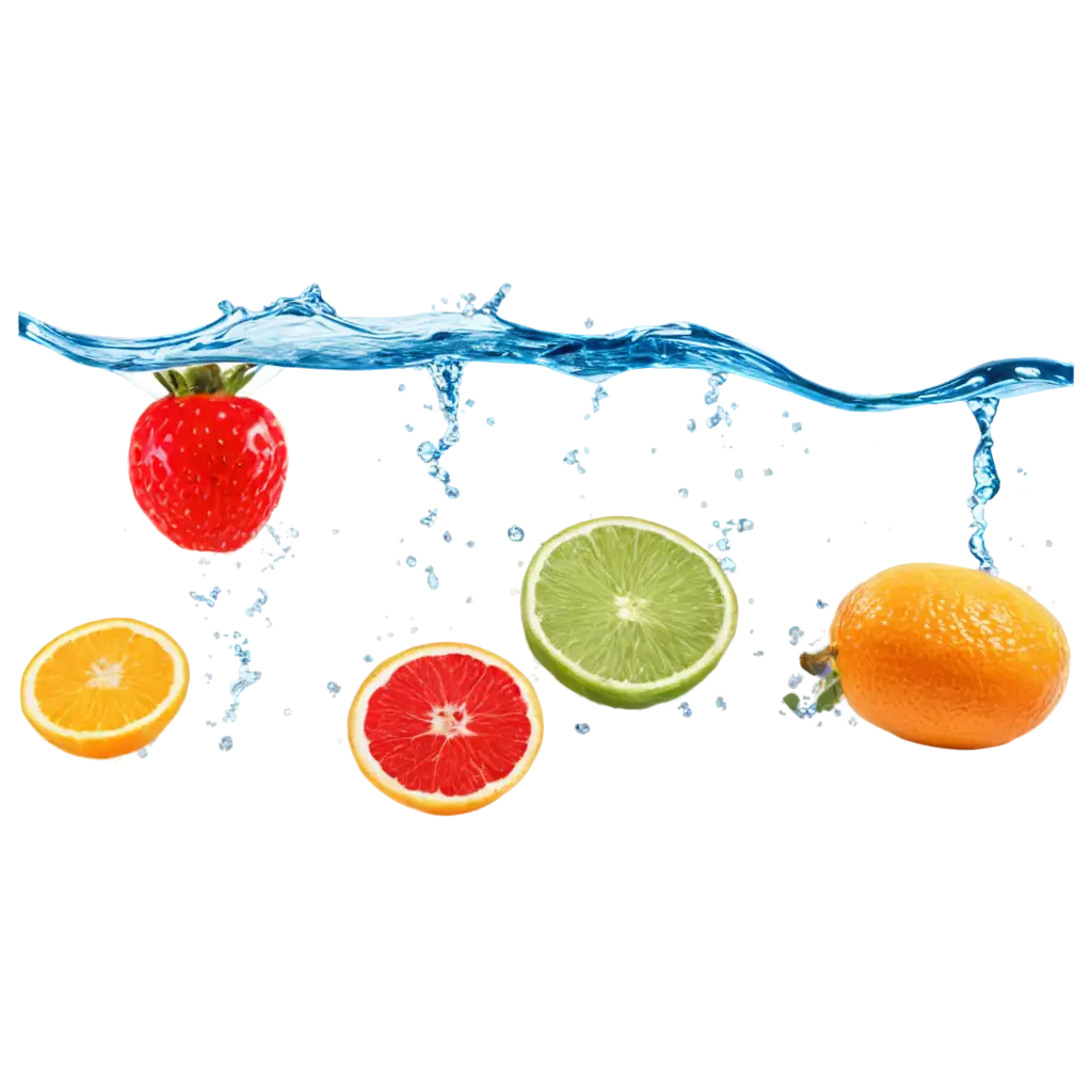 Fresh-Multi-Fruits-Splashing-into-Clear-Blue-Water-PNG-Healthy-Food-Diet-Freshness-Concept-on-White-Background