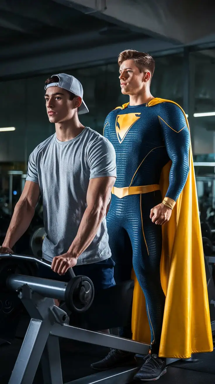 Athletic-College-Student-Transforms-into-Muscular-Superhero-with-Luminous-Blue-Power-in-Empty-Gym