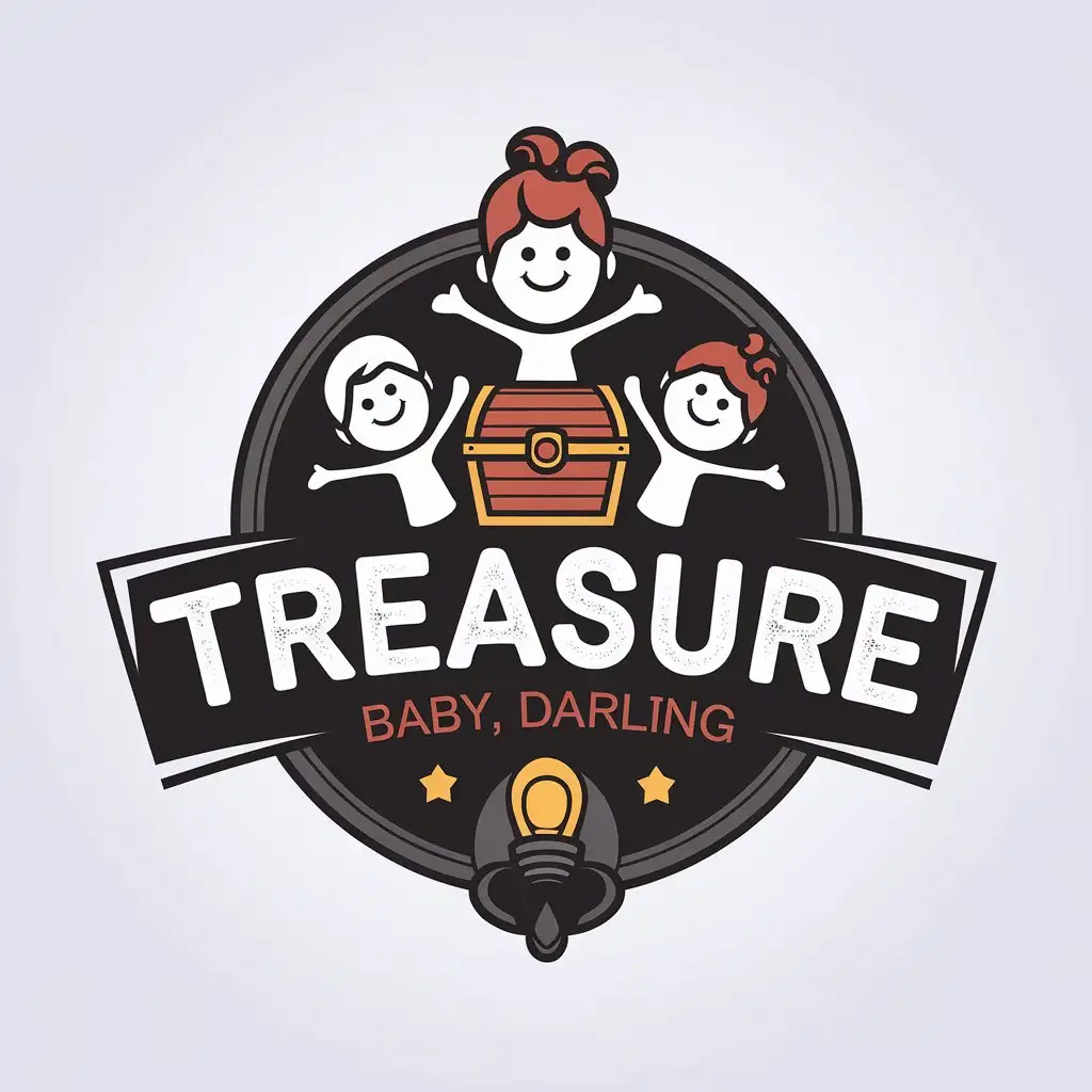 a vector logo design,with the text "treasure baby, darling", main symbol:children, treasure, light,Moderate,be used in Travel industry,clear background