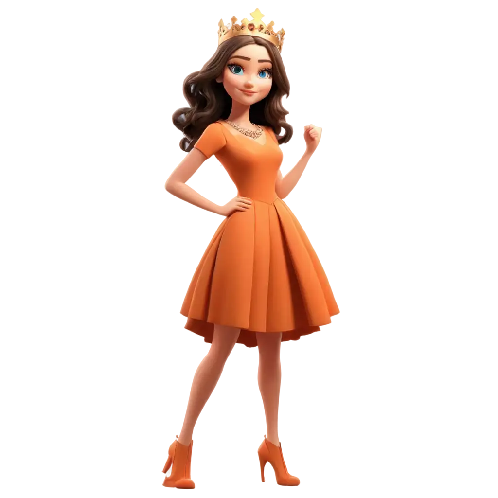 Lovely-Queen-in-Orange-Dress-in-Cartoon-Mood-PNG-Image-Create-Vibrant-and-Playful-Art-Online