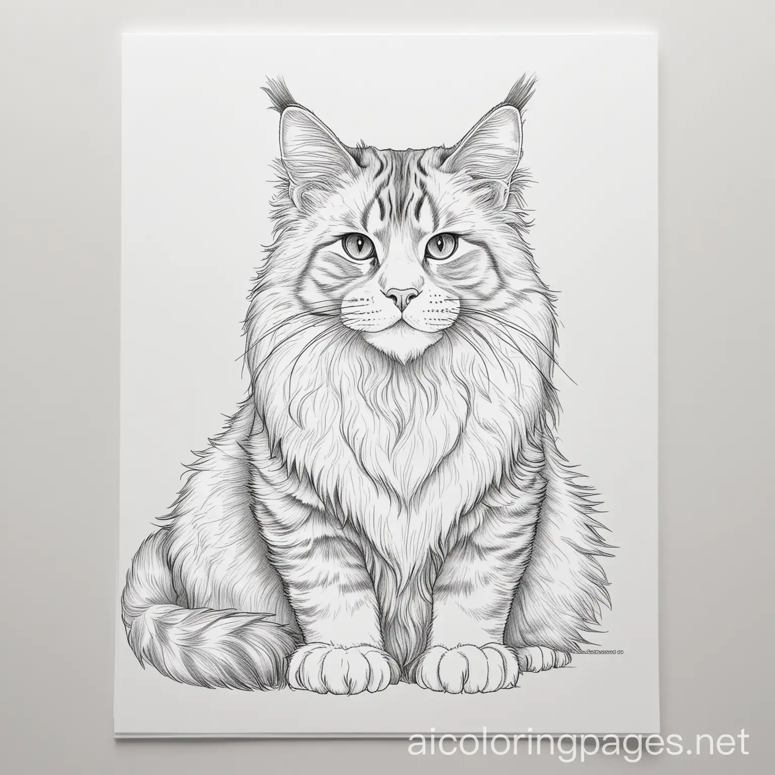 Maine-Coon-Coloring-Page-for-Kids-Black-and-White-Line-Art-on-White-Background