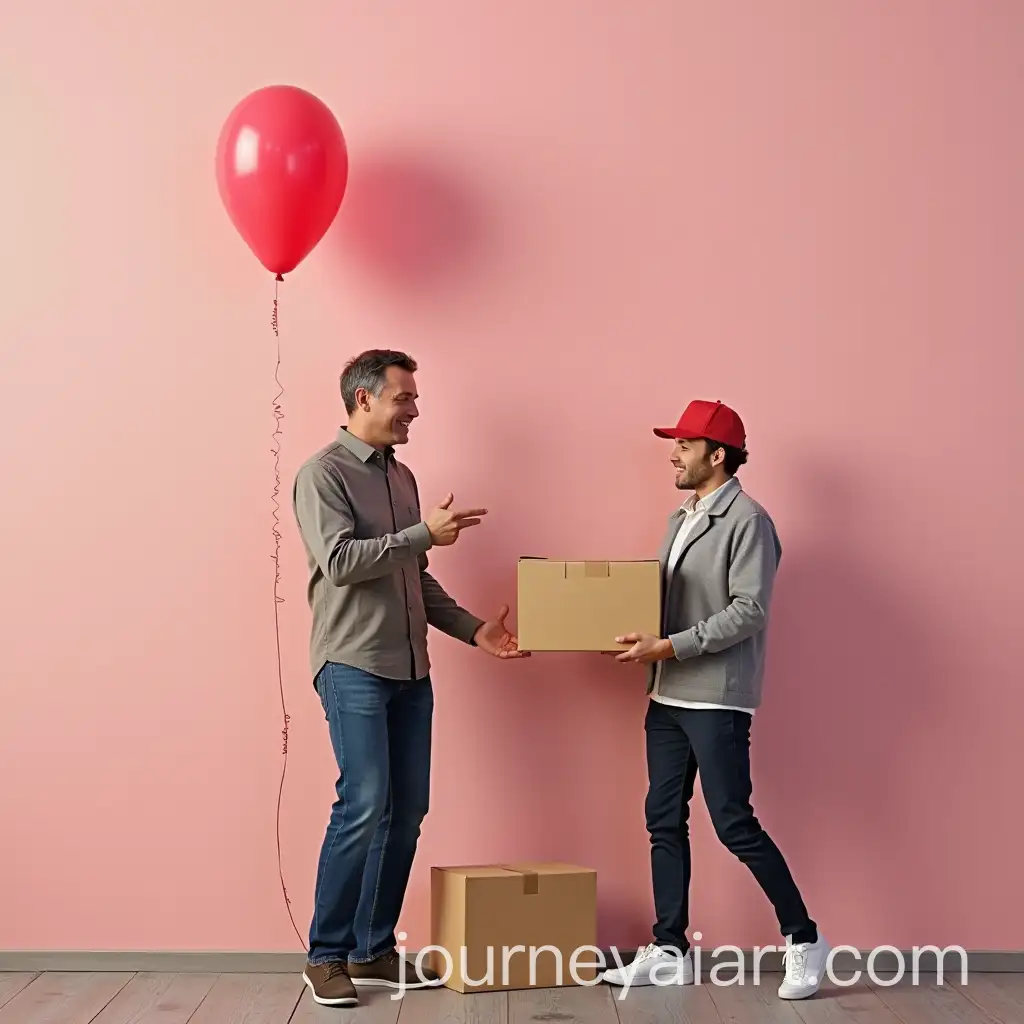 Happy-Man-Receiving-Parcel-with-Pink-Balloon-in-Corner