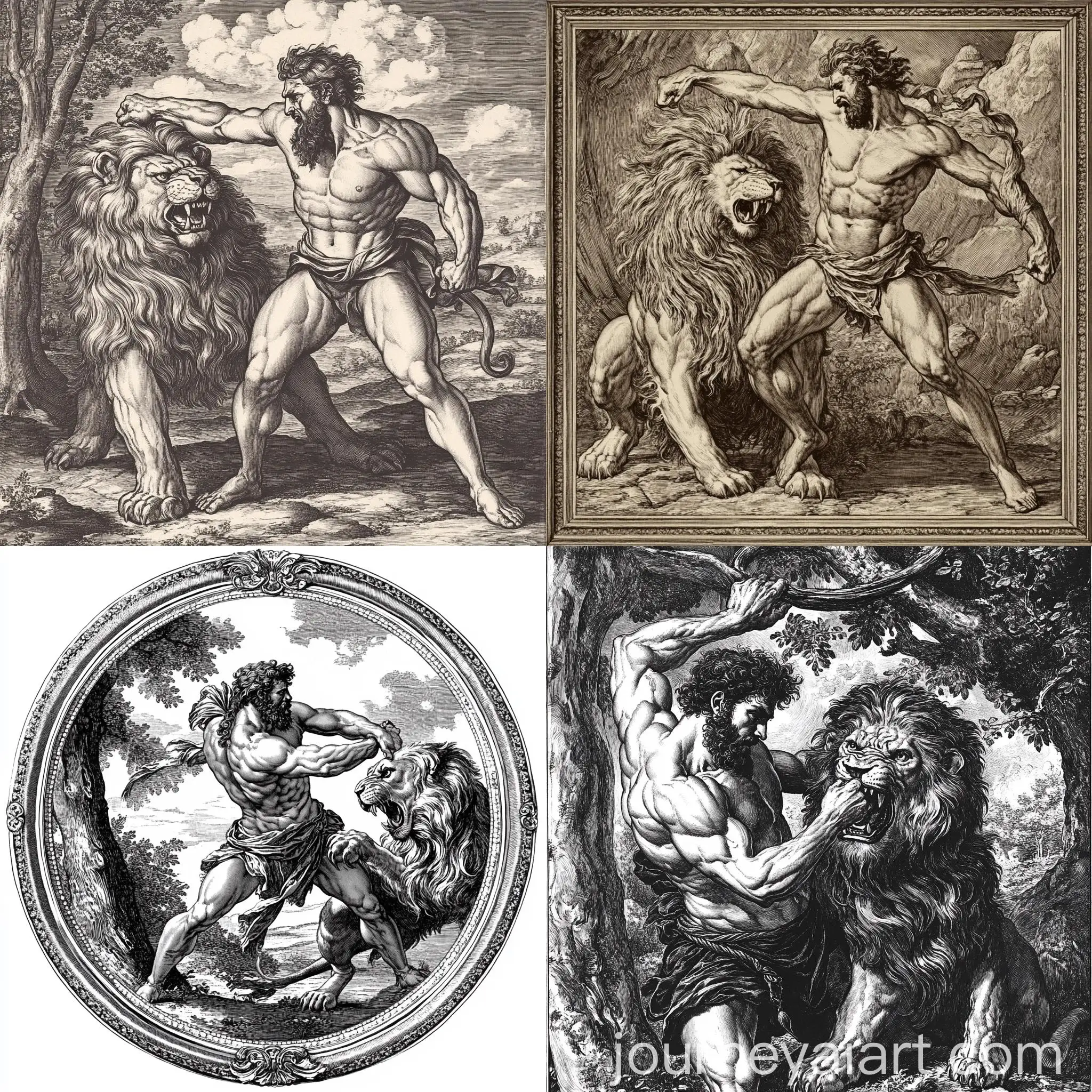 Baroque-Engraving-Style-Hercules-Fighting-a-Lion