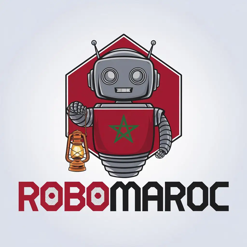 LOGO Design for Robomaroc Minimalist Robot and Morocco Theme with Clear Background