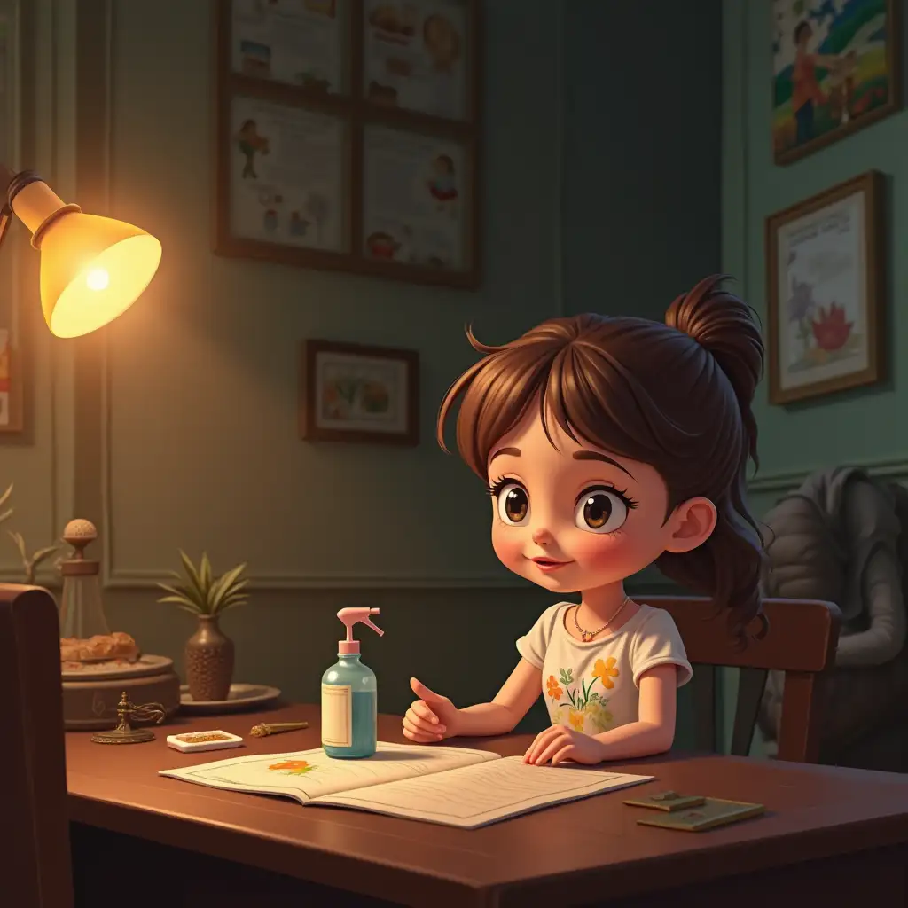 A girl on set table