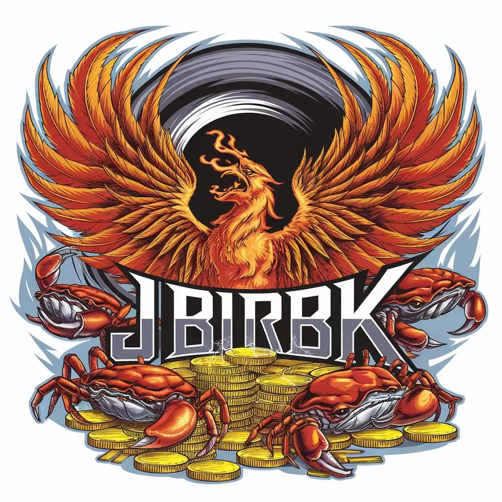 LOGO Design for JBRBK Fiery Phoenix with Raised Wings and Wormhole Theme for Events Industry