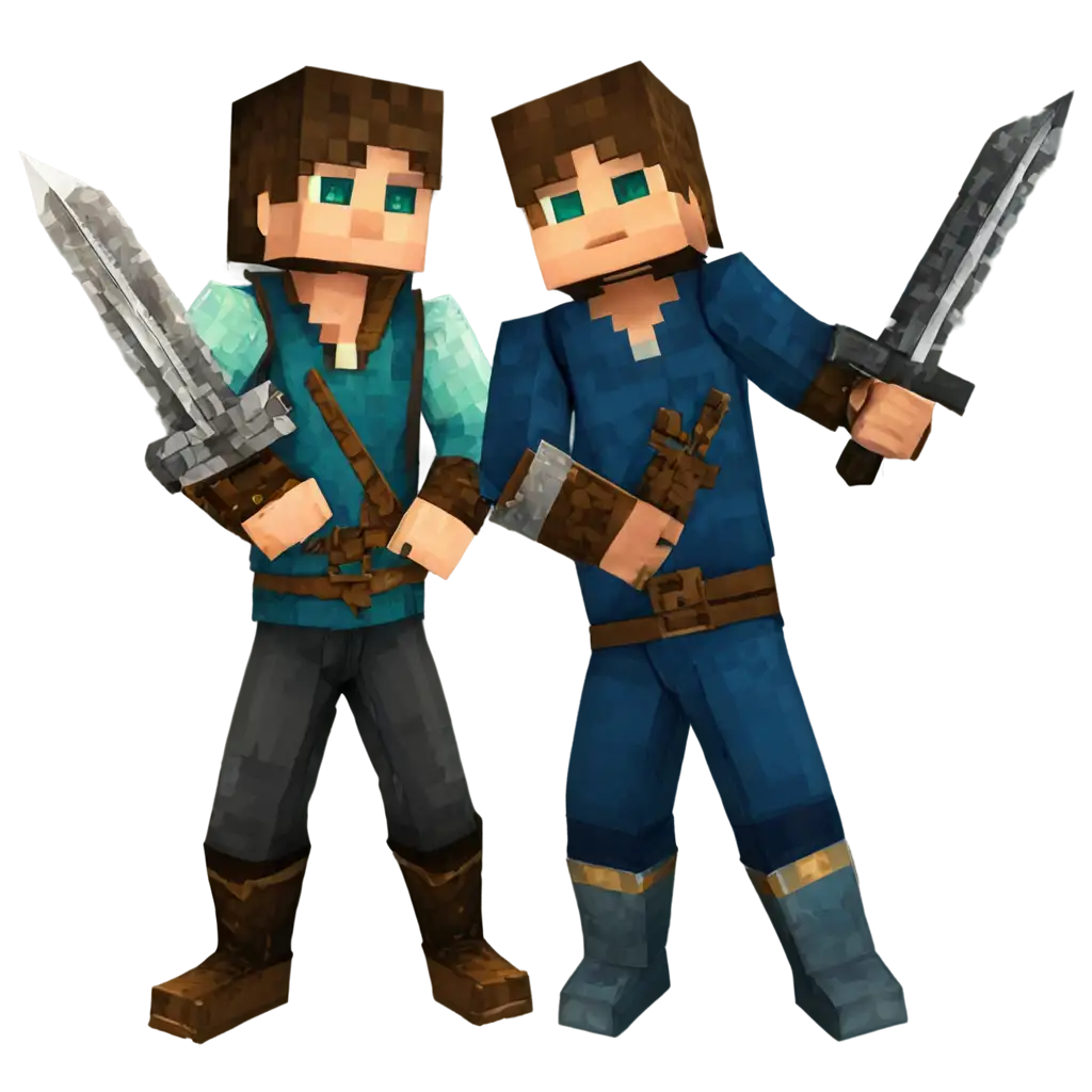 two minecraft players with swords ready for pvp