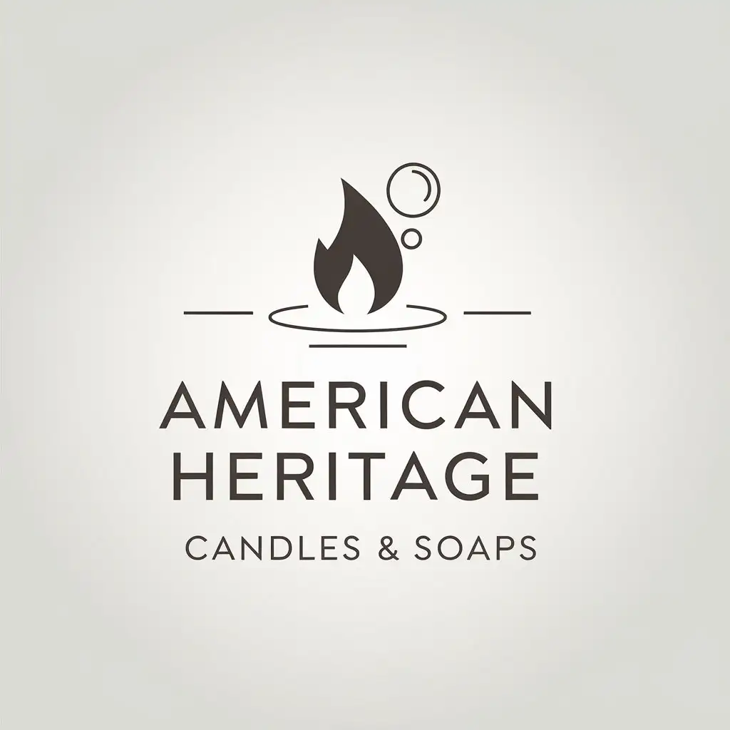 LOGO Design for American Heritage Candles Soaps Minimalistic Vector with Bubbles and Flame Symbols