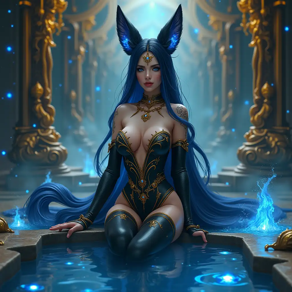 Mystical-FoxEared-Woman-with-GlowingMystical-FoxEared-Woman-Tattoos-and-Celestial-Background