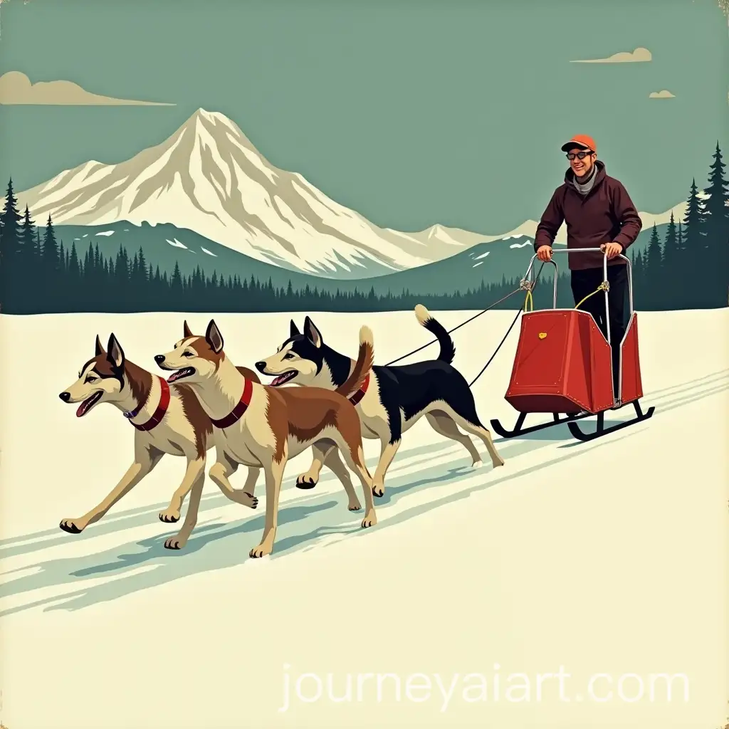 Sled-Dogs-Running-with-Musher-in-Art-Deco-Style