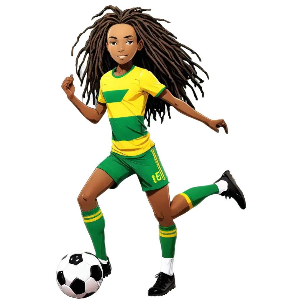 Young Jamaican with locs soccer player anime style