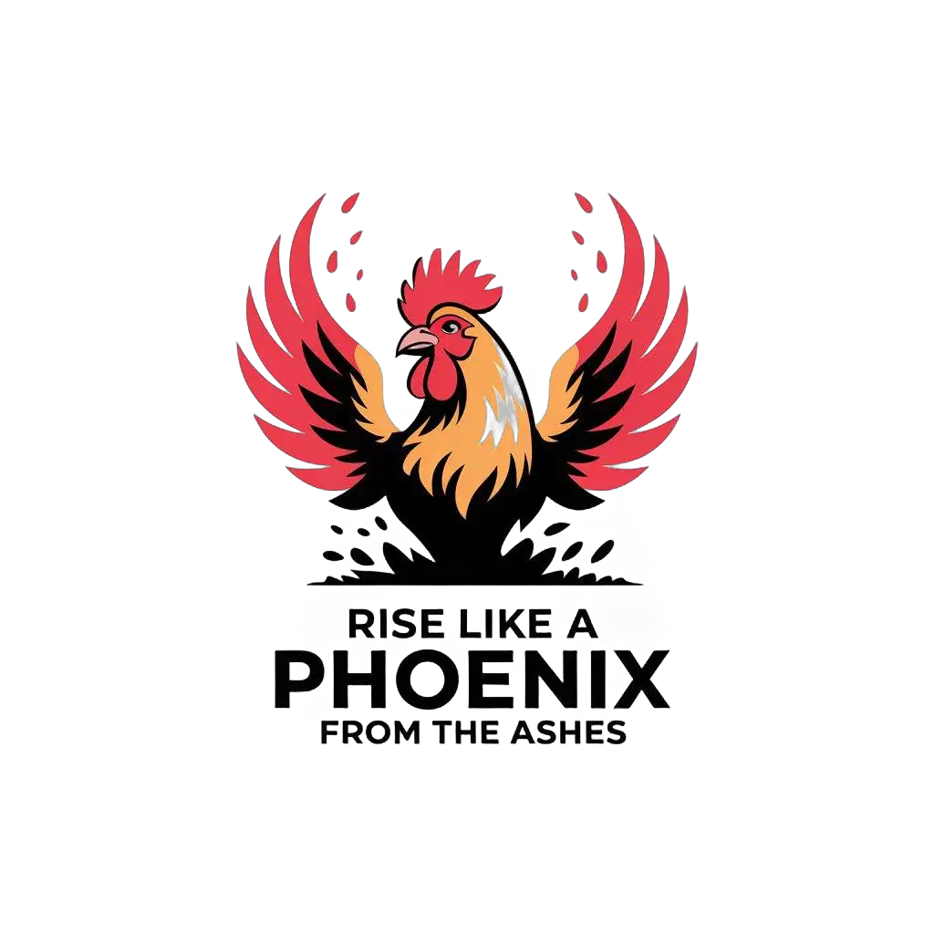 a vector logo design,with the text "RISE LIKE A PHOENIX FROM THE ASHES", main symbol:rooster,Moderate,be used in Animals Pets industry,clear background