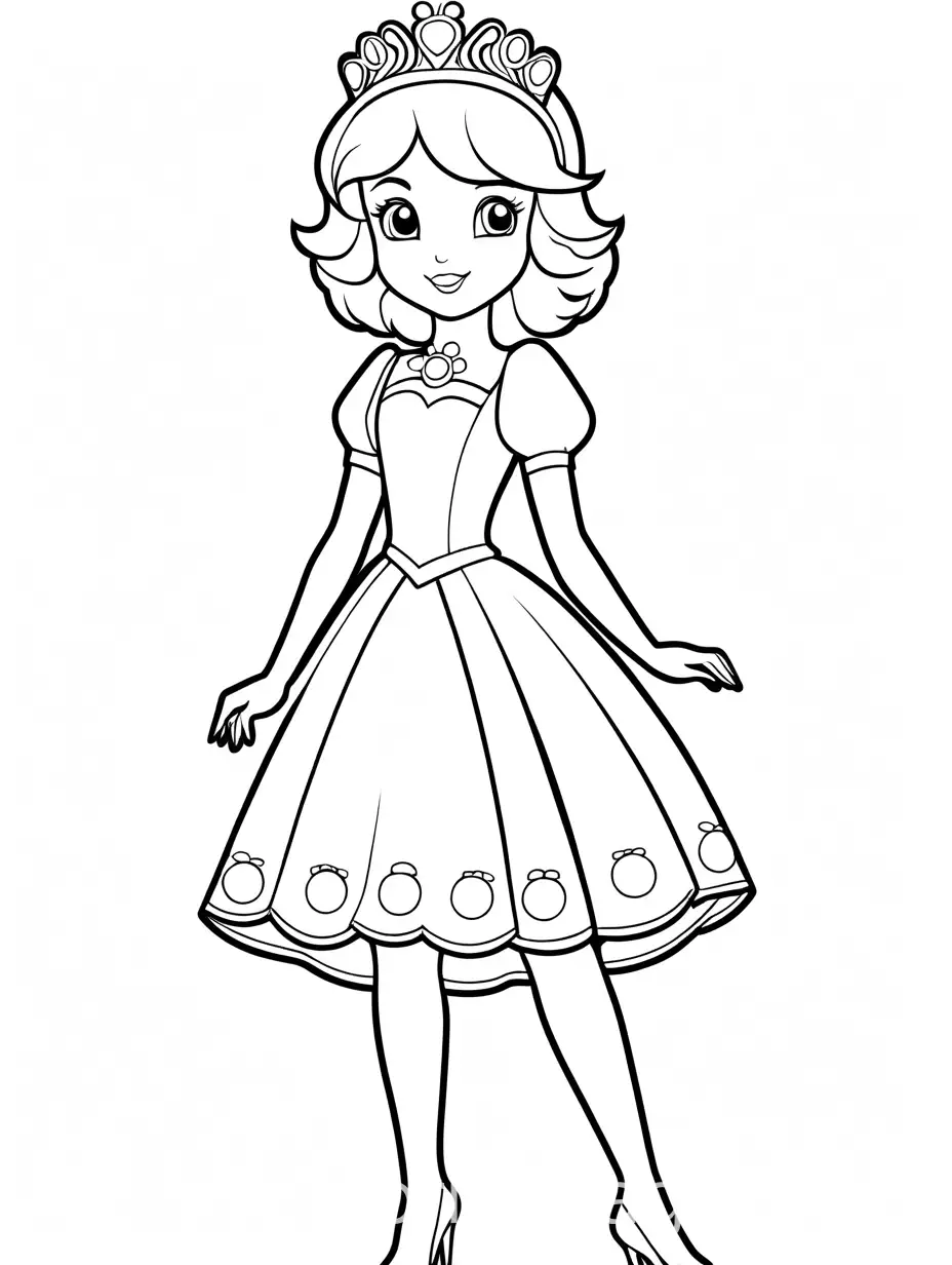 Princess-Daisy-Coloring-Page-Black-and-White-Line-Art