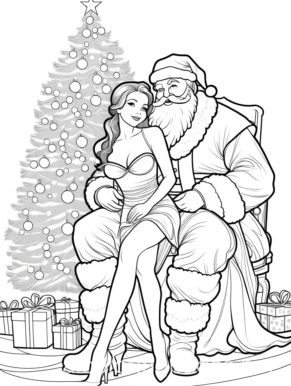 Girl-in-Festive-Christmas-Dress-Sitting-on-Santa-Claus-Lap