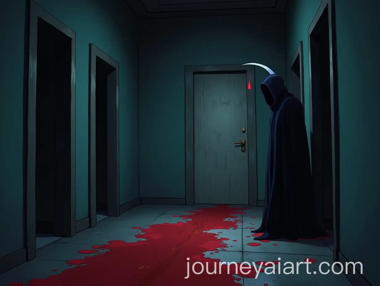 Grim-Reaper-Knocking-on-a-Closed-Door-in-a-BloodStained-Corridor