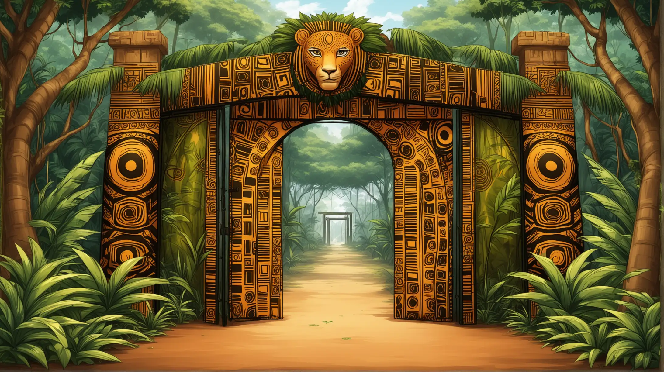 Vibrant Afrocentric Jungle Gate Illustration