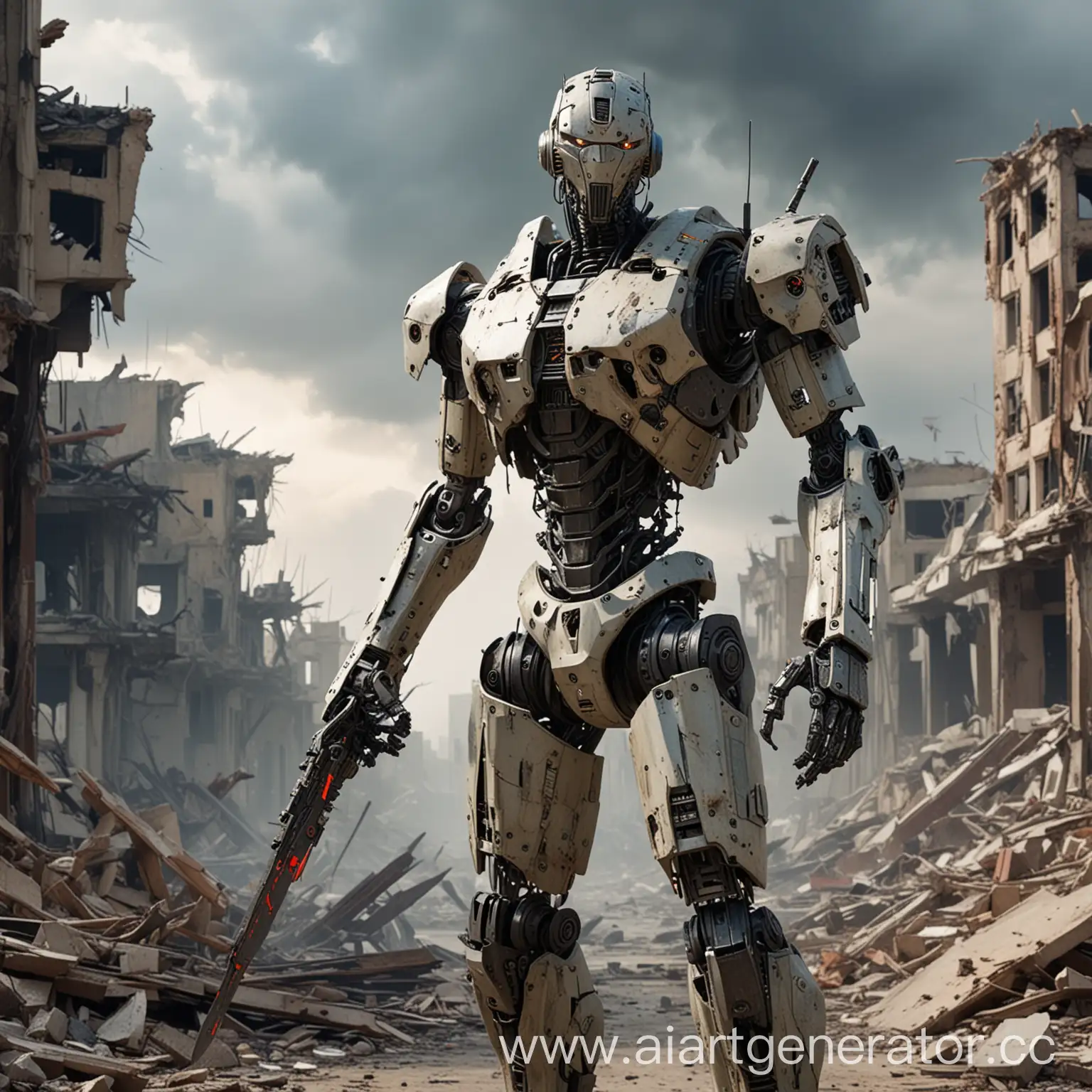 Combat-Robot-with-Blade-in-Destroyed-City