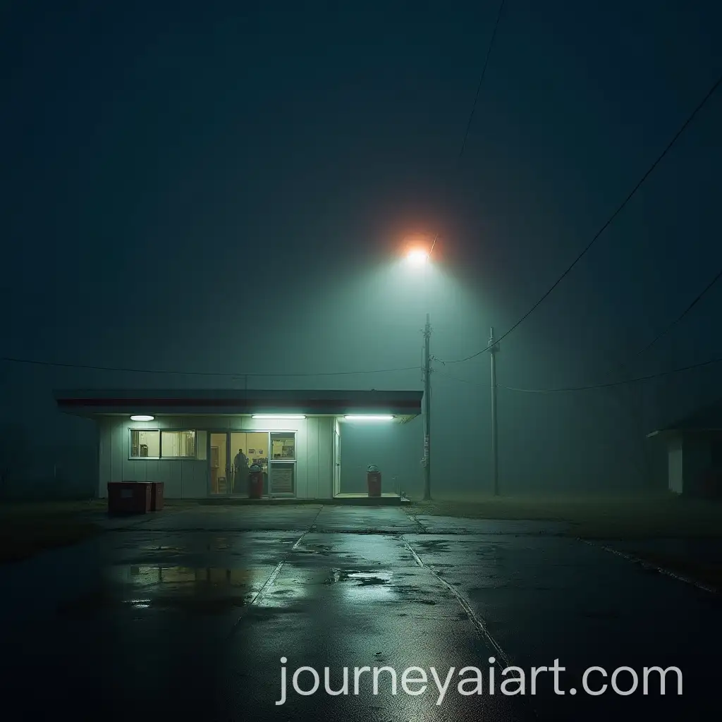 Hauntingly-Beautiful-Abandoned-Gas-Station-at-Night-with-Lights-and-Rain