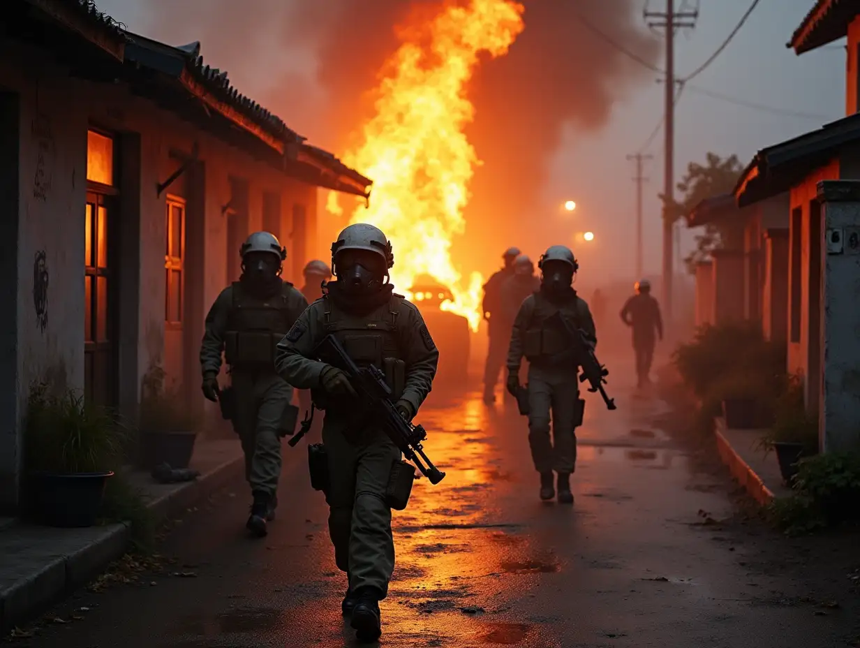 Attackers burning the bakery in village