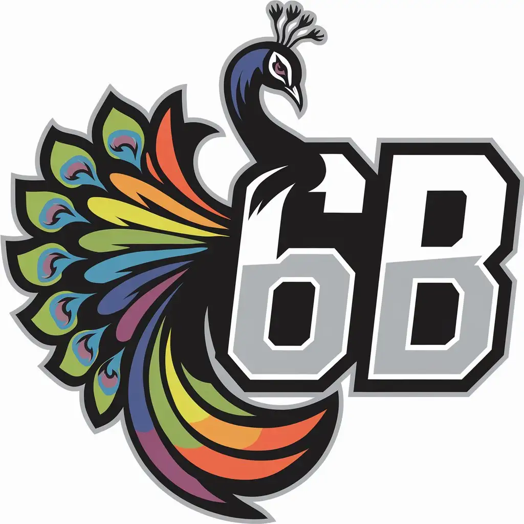 a vector logo design,with the text "6B", main symbol:Peacock, rainbow,Moderate,be used in Sports Fitness industry,clear background