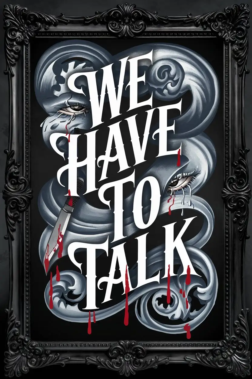 Dramatic Murder Mystery Book Cover Design with Bold Swirly Text and Blood Accents