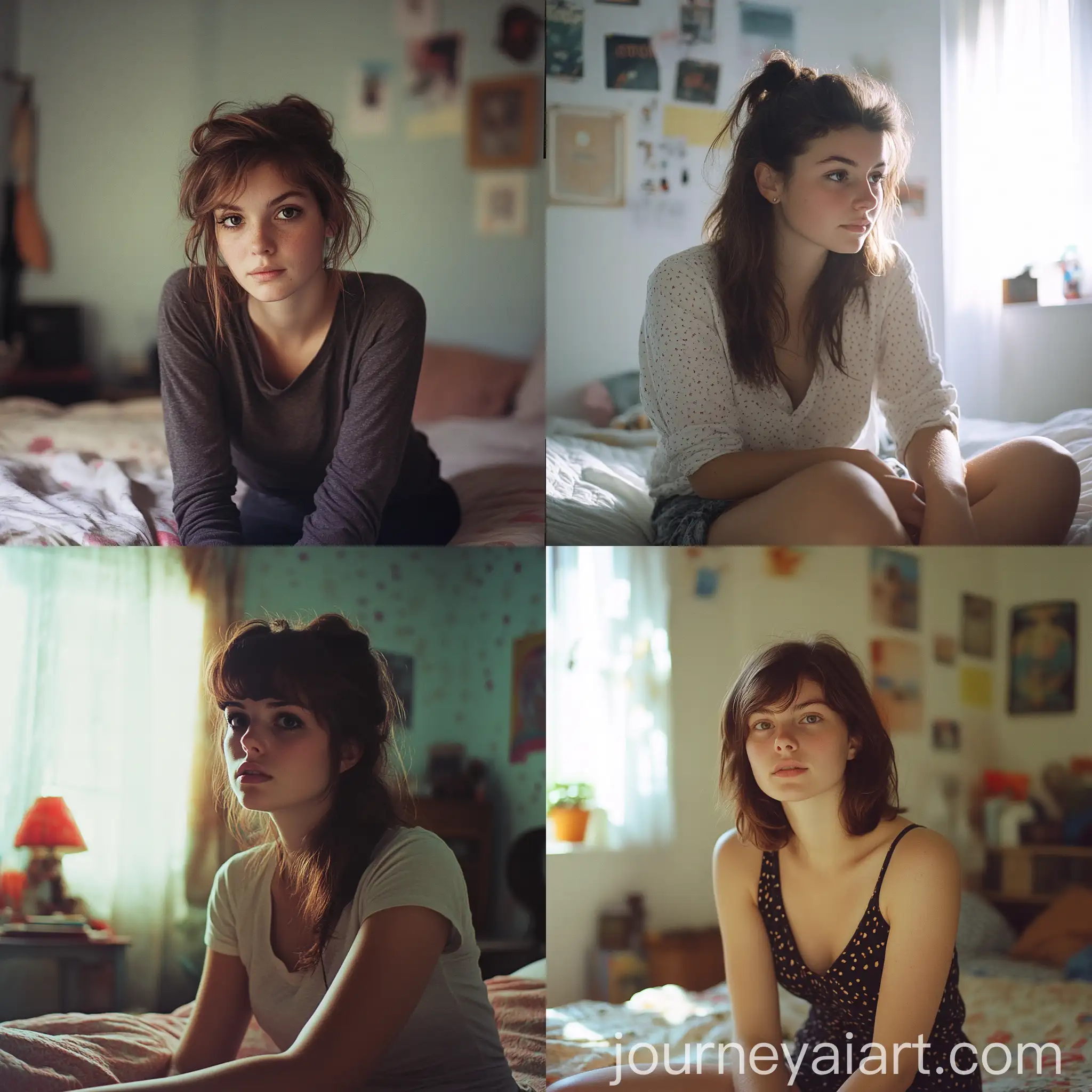 Young-Woman-with-Brown-Hair-Sitting-in-Bedroom