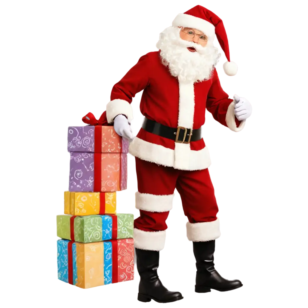 Santa-Claus-and-Decorated-Gift-Boxes-PNG-Image-for-Holiday-Designs-and-Marketing