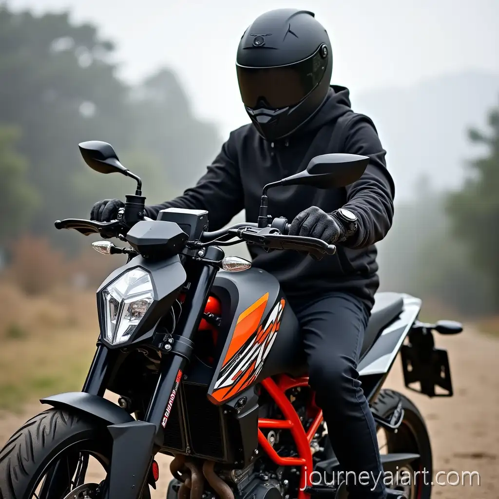 Biker-Sitting-on-Matte-Black-KTM-SXF-250-Motorcycle-in-Urban-Setting