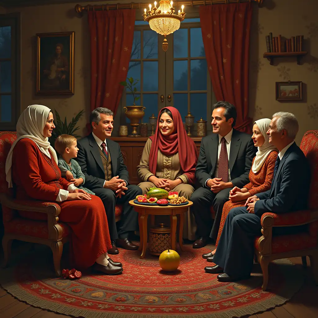 Iranian-Family-Celebrating-Yalda-Night-with-Traditional-Food-and-Poetry