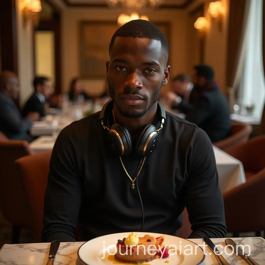 Young-Man-Enjoying-Dessert-in-Luxurious-Restaurant-with-Modern-Headphones
