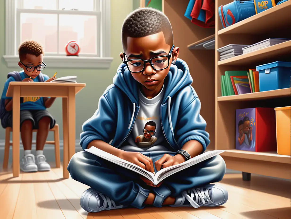 AfricanAmerican-Boy-Reading-School-Book-in-Hiphop-Clothing