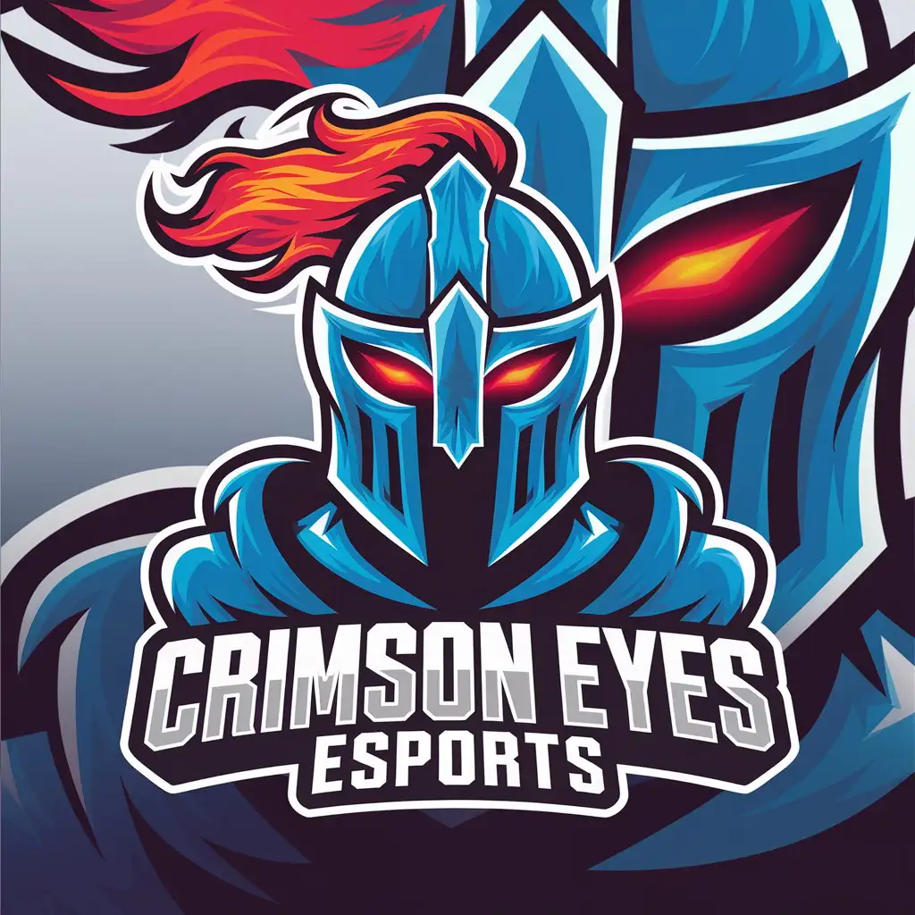 LOGO Design for Crimson Eyes Esports Knight Helm with Fiery Crimson Eyes in Ocean Blue