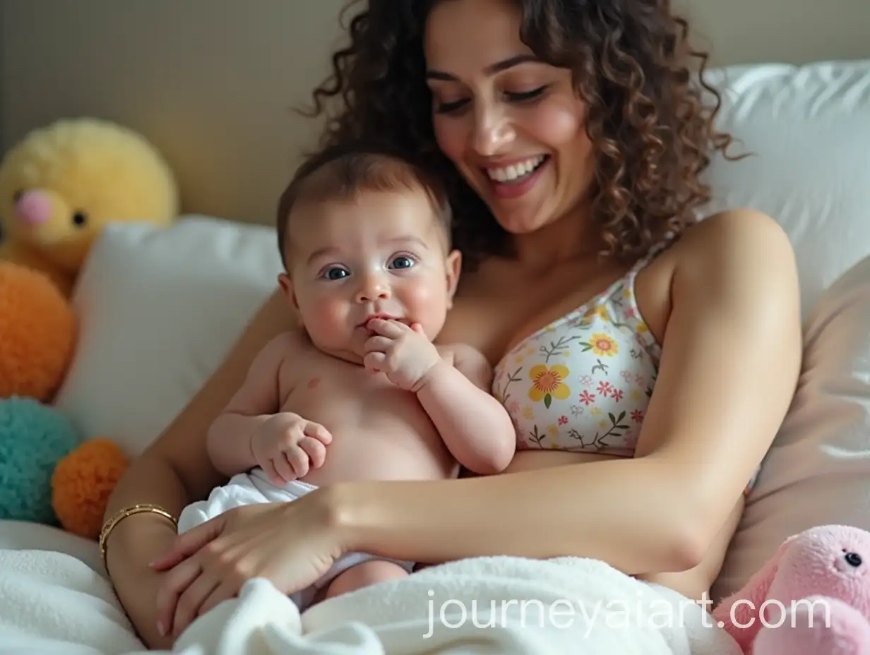 Newborn-Baby-Boy-Cradled-by-Mom-in-Cozy-Bedroom-Setting-with-Colorful-Toys