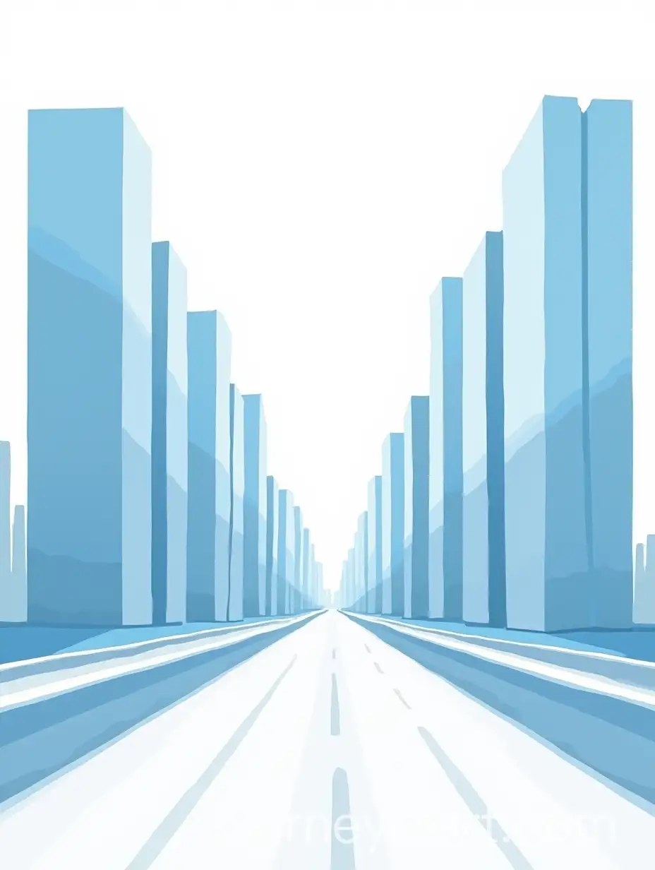 Symmetrical-Modern-Skyscrapers-on-a-Highway-A-Pastel-Blue-DuoTone-Perspective