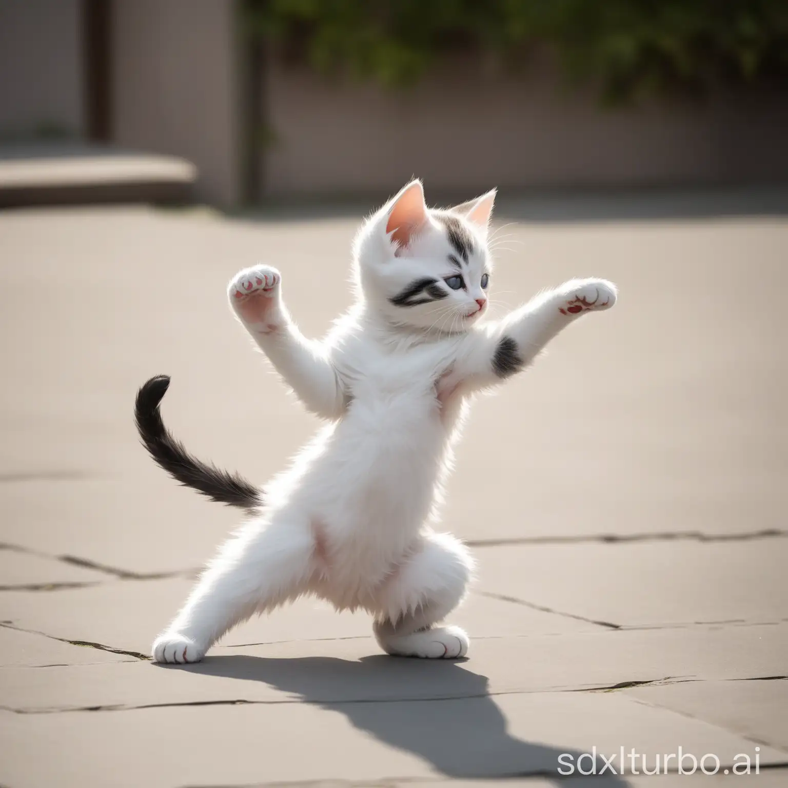 a kitten practicing tai chi