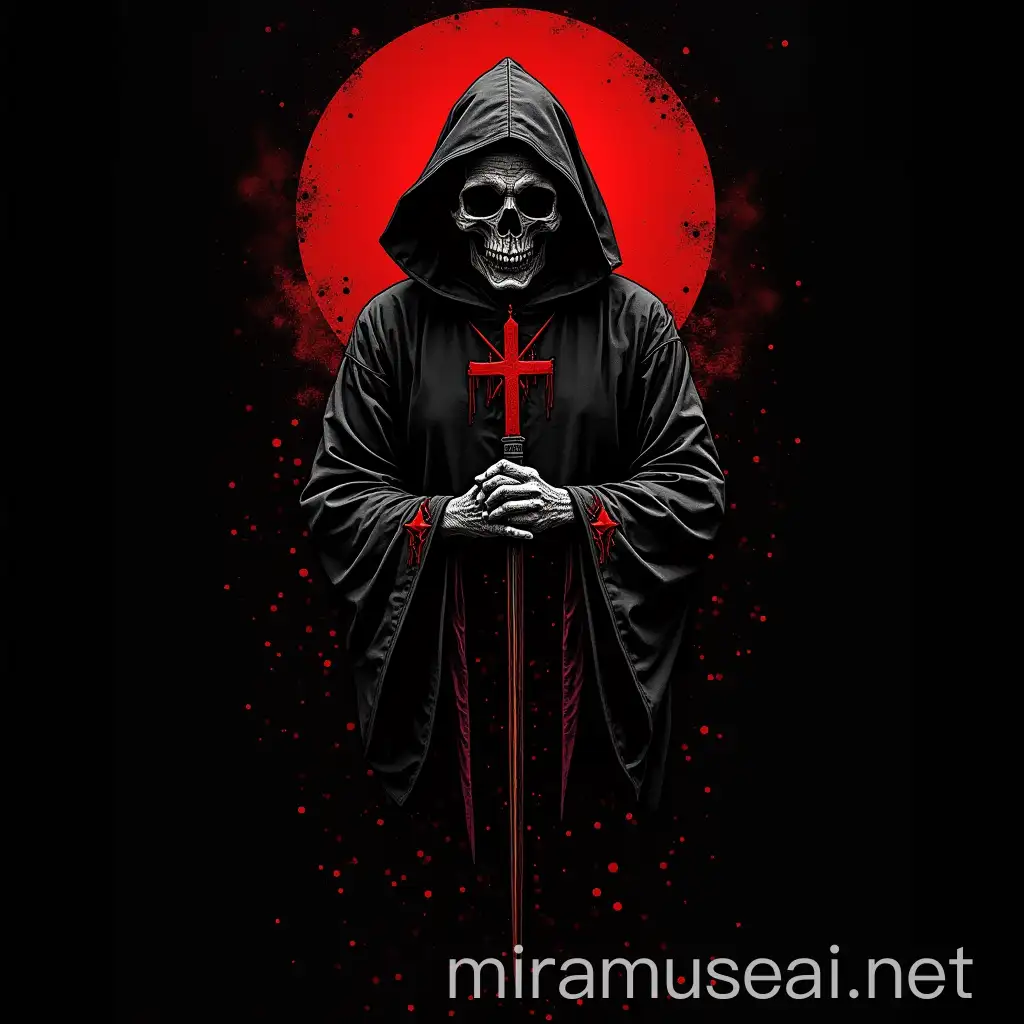 Satanic Priest in Tattoo Style with Black White and Red Colors