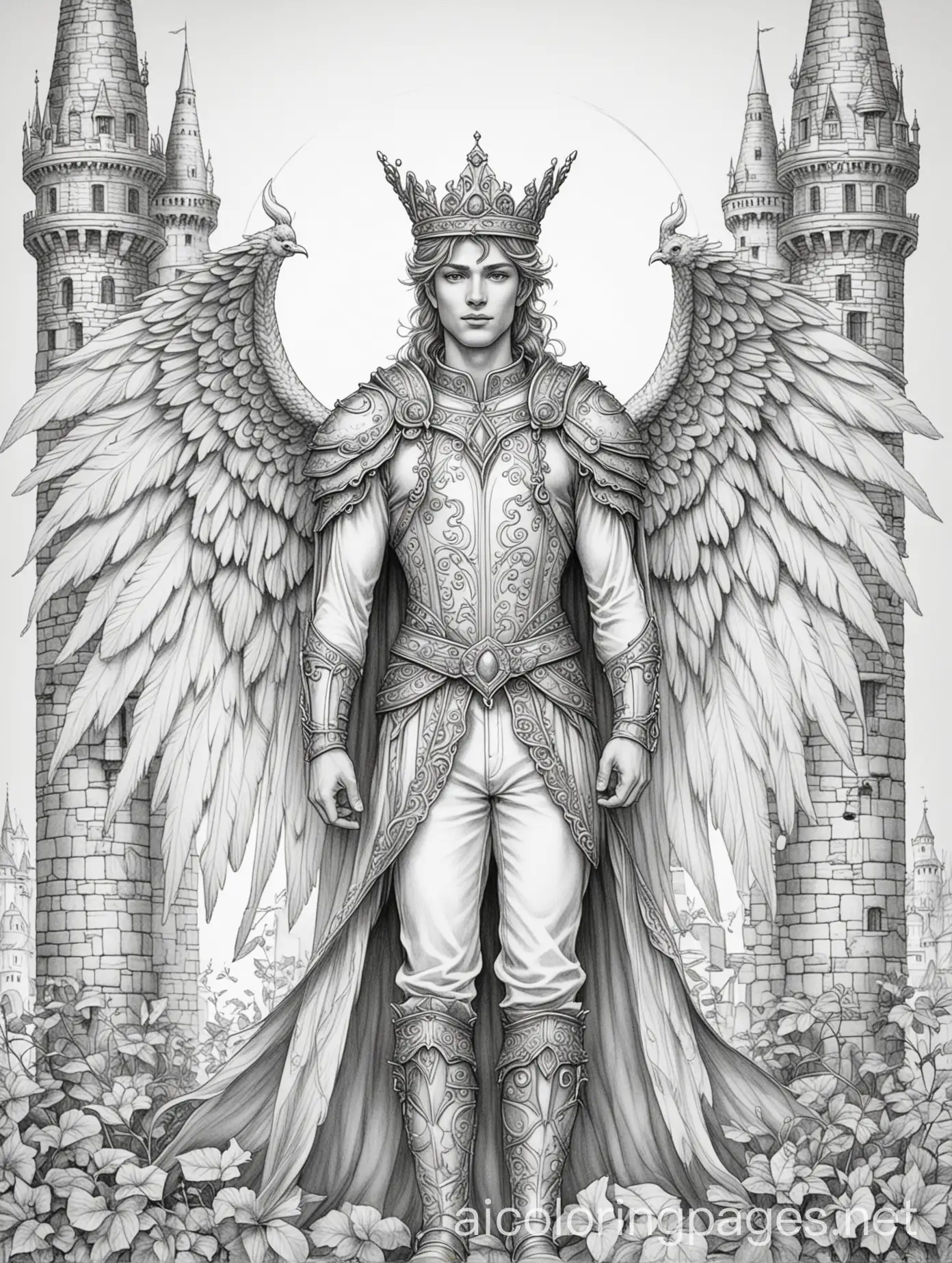 King-Fairy-with-Wings-in-Castle-Line-Drawing-Coloring-Page-for-Kids