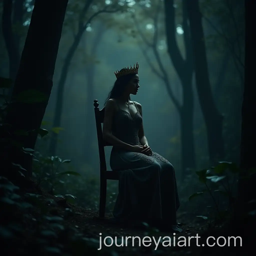 Lonely-Princess-Sitting-on-Chair-in-Dark-Jungle