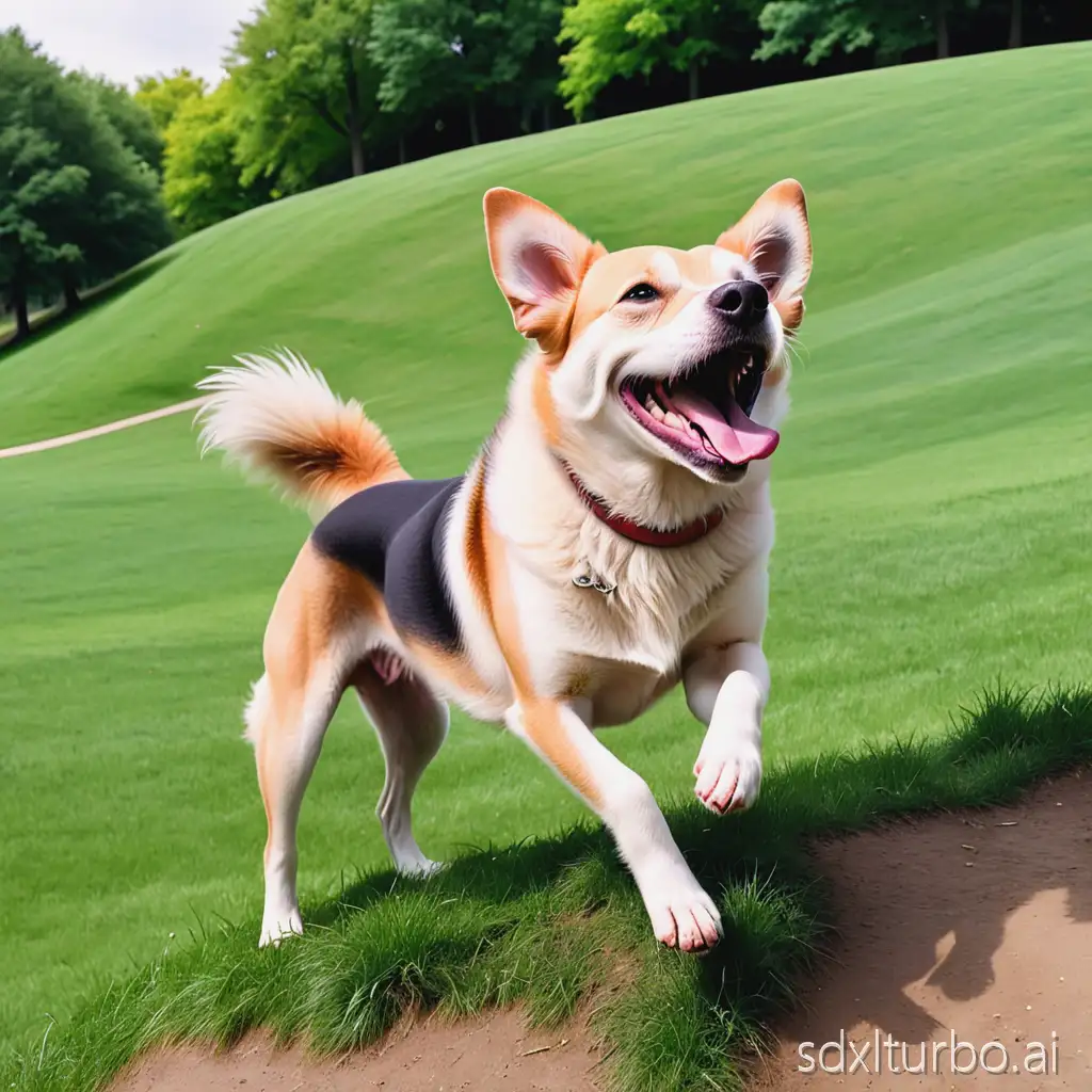 happy dog on a hill in the park