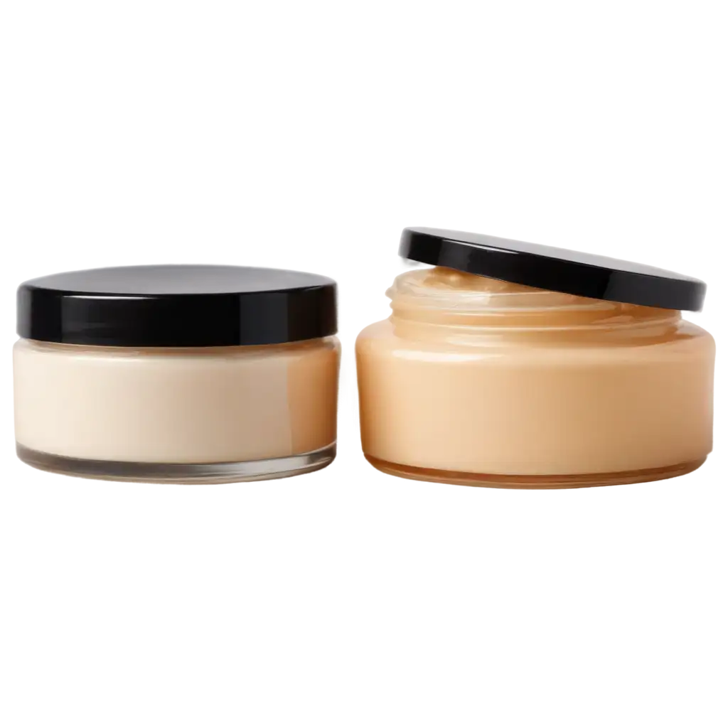 A jar of cosmetic cream with a closed lid and an open jar of cream