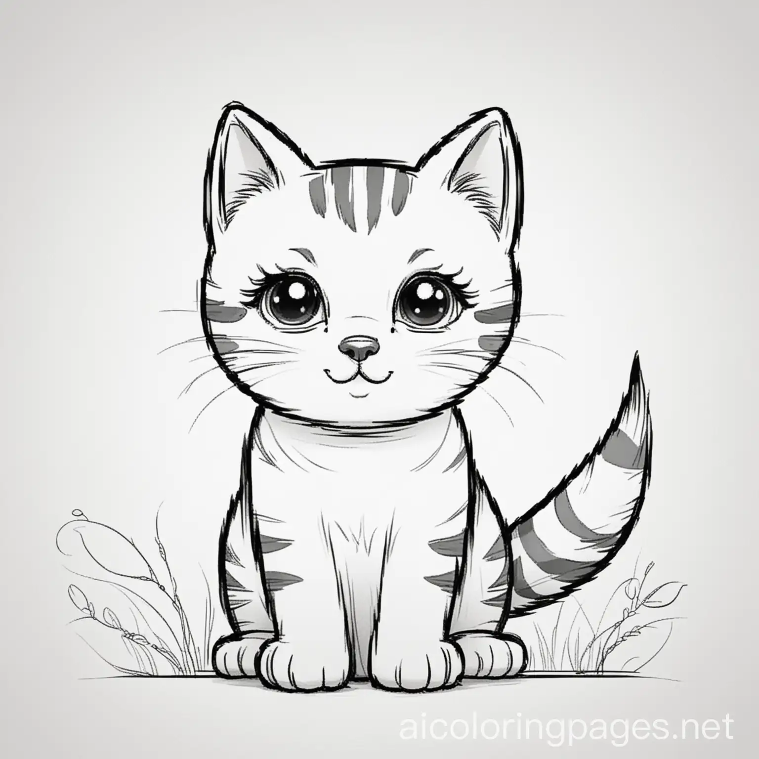 Simple-Black-and-White-Coloring-Page-of-a-Small-Happy-Cat