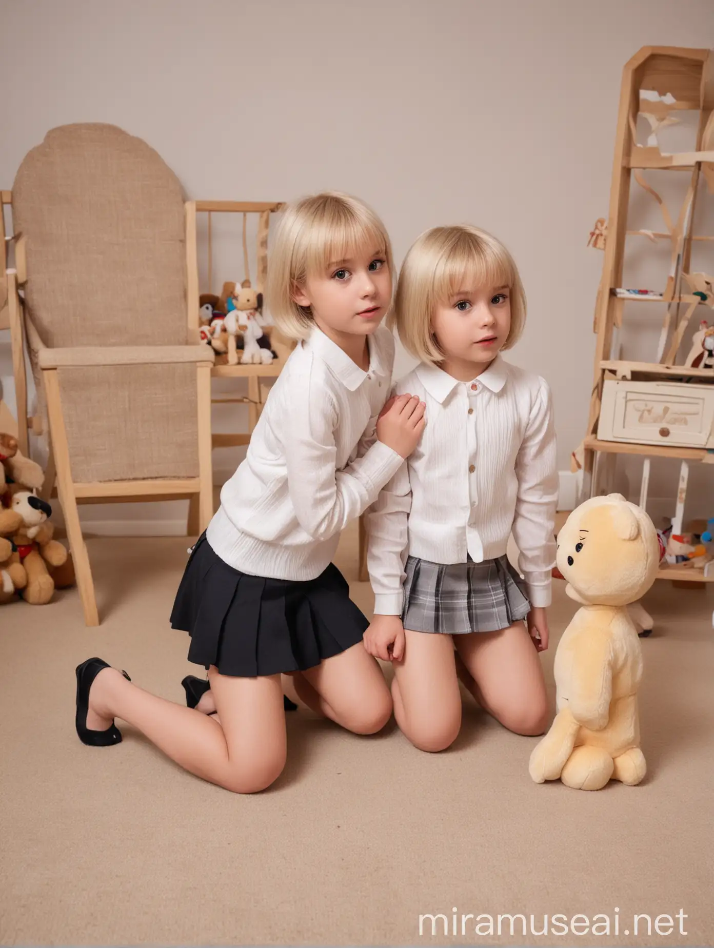 Two Young Girls Playing in a Colorful Playroom with Toys