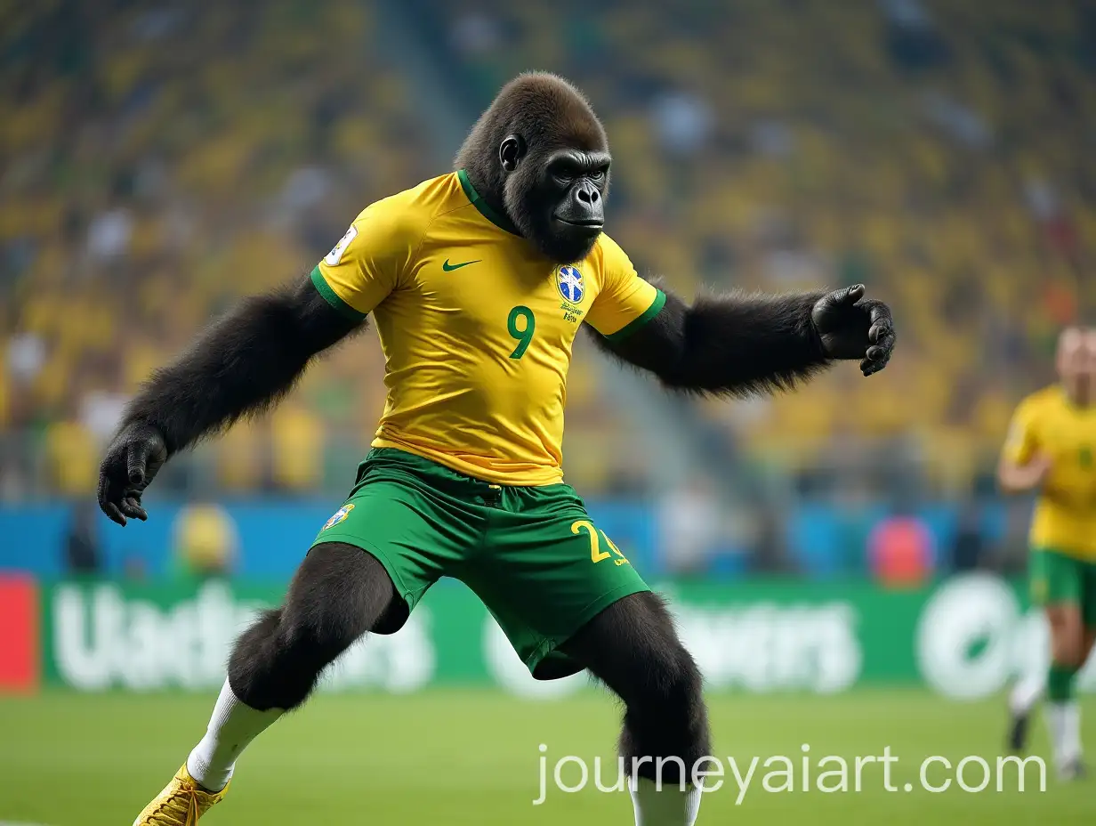 Muscular-GorillaHeaded-Football-Player-Defending-Aerial-Cross-in-Brazil-Uniform
