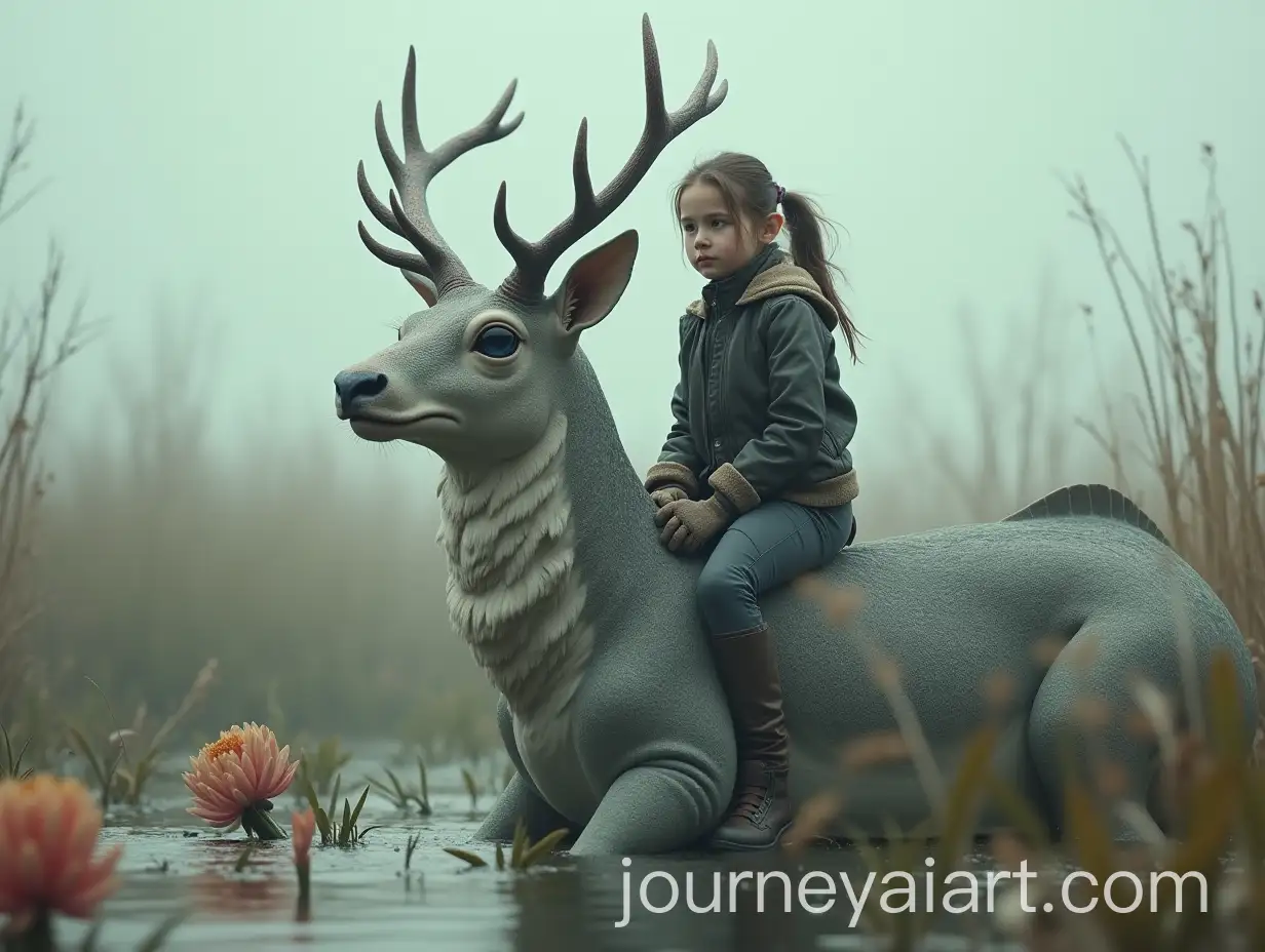 Young-Girl-Riding-Sea-Deer-Creature-Through-Foggy-MarshAI-Image-Prompt-Expansion-Surrounded-by-Giant-Flowers